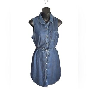 Dittos Doux women’s Dark Blue button down Denim Jean mini dress pockets sz M